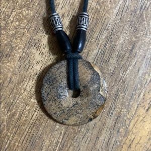 Stone and leather adjustable necklace